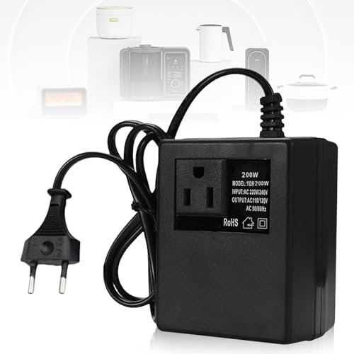 Transformador de corriente de 220 V a 110 V, 200 W, adaptador de corriente de viaje, enchufe europeo