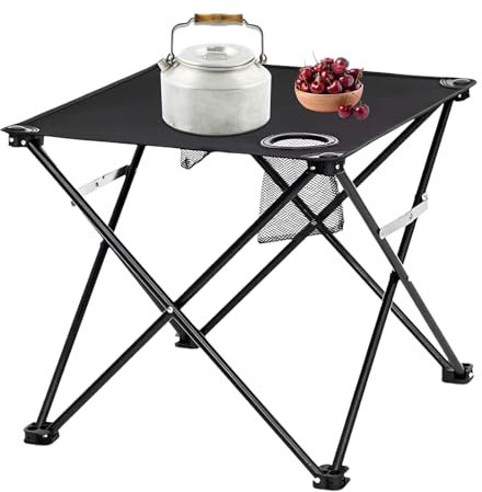 Tavolo da campeggio pieghevole per esterni, con 2 portabevande – Tavolino portatile per campeggio, viaggi, escursioni, picnic, balcone, giardino, terrazza