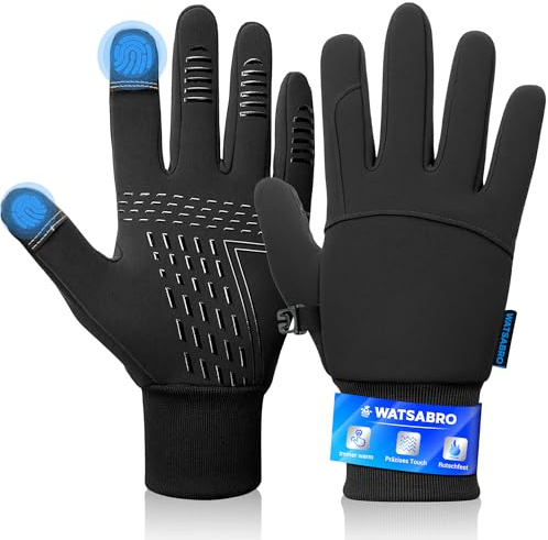 WATSABRO Fahrradhandschuhe Winter, Laufhandschuhe-Touchscreen mit Anti-Verlust Clip – Winddichte Sport Handschuhe für Herren & Damen zum Radfahren, Laufen und Outdoor-Aktivitäten - M