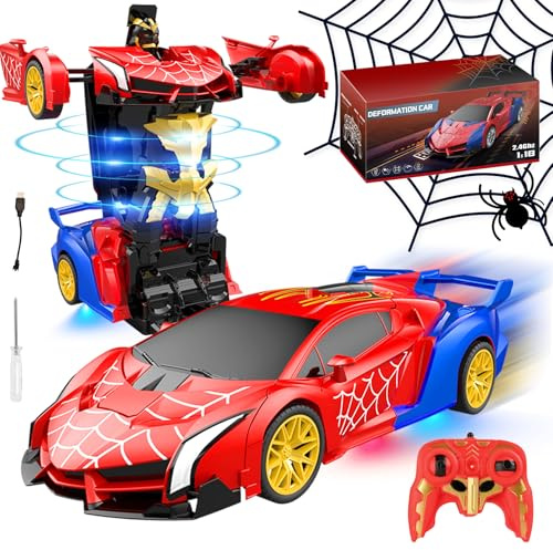 DAOUZL Coche Teledirigido Spider Robot 2 en 1 Transformable, 360° Rotación, Luces Chasis, 2.4GHz Coche Robot Transformable Juguete Regalo para Niños Niñas 3 4 5 6 7 8 Años