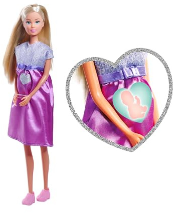 Simba Steffi Love Welcome Baby 29 cm – Steffi Enceinte avec Enfant, Ensemble d'accessoires de Jeu de rôle, poupée de Mode avec poupée bébé 4 cm, Jouet pour Enfants à partir de 3 Ans