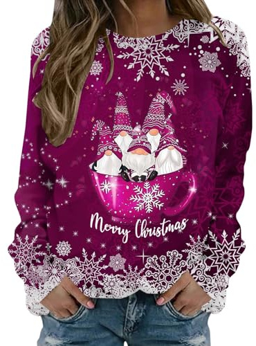 Christmas Hoodie Oversized Funny Xmas Jumper Plus Size Novelty Sweatshirts Graphic Shirts Winter Casaul Loose Warm Ladies Tops Polo Neck Jumpers for Women Uk