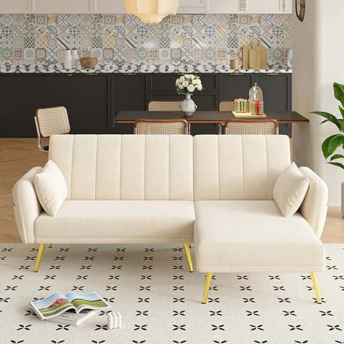 Kelodan Divano angolare a L con funzione letto Moderna, divano letto con angolo aggiuntivo, divano ad angolo con funzione letto, adatto per soggiorno, camera da letto, home theater, camera degli