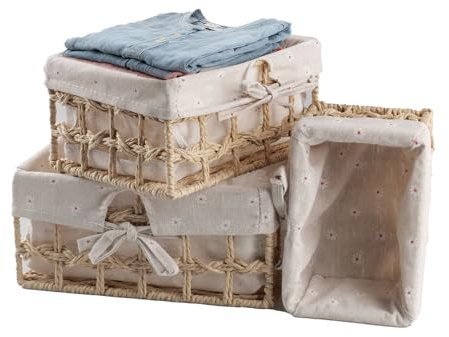 KiKiHong 3Pcs Cesta de Almacenamiento Tejido a Mano Organizador Cesta