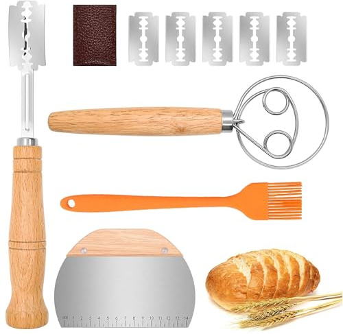 Cuchilla Panadero Set, Cuchillo para Masa, con 4 Hojas y Bolsa, Batidor de Masa Danés, Bread Lame Tool en Acero Inoxidabl, Versátil Rasqueta de Cocina,Ideal para Baguettes,Masa,Pan Casero y Repostería