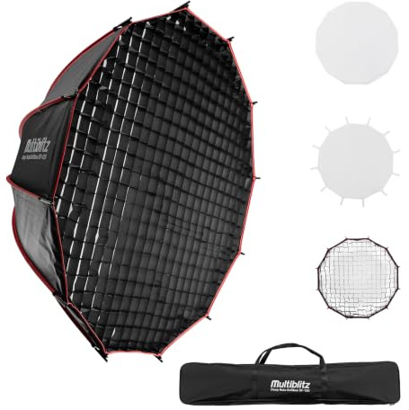 Multiblitz Softbox Deep Rota SF-120 Bowens con Rejilla y difusores, modificador de luz para Flash de Estudio y luz LED Continua, difusor de luz para fotografía de Retratos e iluminación de vídeo