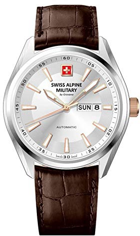 swiss alpine military by Grovana Herrenuhr mit Lederband ETA 2836-2 Automatik Saphirglas 10 ATM DayDate 7090.2528SAM