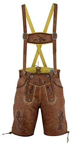 RIDEX Men's Oktoberfest Antique Brown Leather Lederhosen with Belt Short Trouser (as8, Waist, Numeric_32, Regular, Regular)