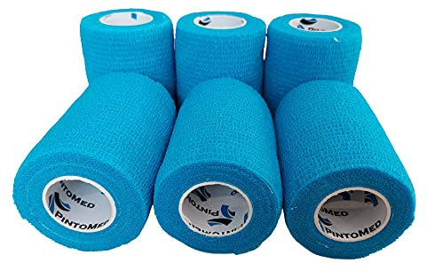 PintoMed Bendaggio Coesivo - 6 x Azzurro - garza elastica - 6 rotoli x 7,5 cm x 4,5 m autoadesiva flessibile bende, primo soccorso - Wrap Cohesive Bandage - Confezione da 6
