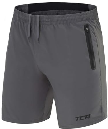 TCA Elite Tech Pantaloncini Palestra Uomo con Tasche Laterali - Pantaloncini Running Uomo - Pantaloni Corti Sportivi da Corsa e Allenamento - Abbigliamento Sportivo - Grigio, S