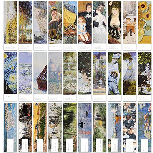 MWOOT 30 Pièces Marque-Pages Peinture Musée des Beaux-Arts, Style de Peinture D'art, Clip de Page Bookmarks pour Fournitures de Lecture (15x4cm,30 styles)