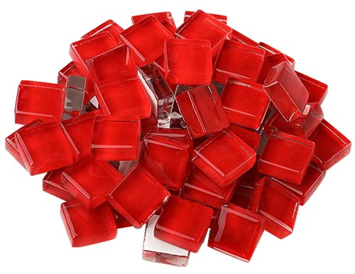 200g Glass Mosaic Tiles Square Crystal Mosaic Stones Glass Pieces for DIY Art Craft Decoration,1x1cm(Red)