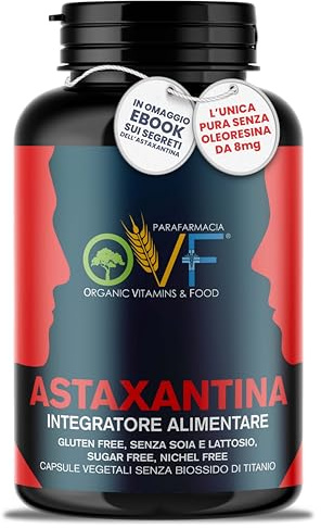 OVF Astaxantina Naturale - L'unica a 8mg x Capsula e non per dose - Il migliore antiossidante estratto da Haematococcus Pluvialis, per Proteggere il tuo Corpo dall’Ossidazione per 3 mesi - 90 capsule