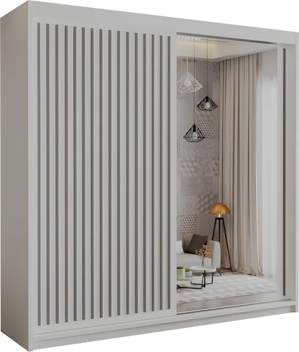 SLIDING WARDROBE 4U Modern Burg Free Standing Large Sliding Wardrobe For Bedroom in 150cm,203cm & 250cm with White,Black,Grey & Oak Colors (White, 203cm)