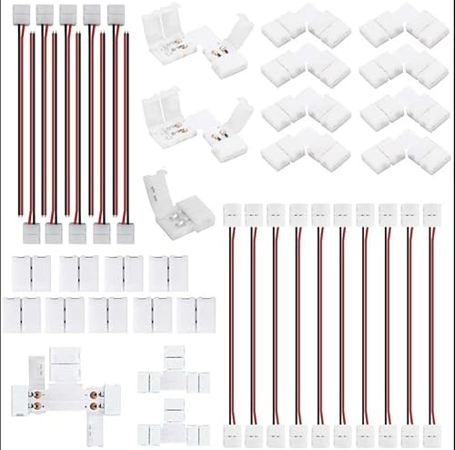 ENQIMAOYI Kit de conectores de tira de luz LED de 2 pines de 10 mm con conectores sin huecos, conexión sin soldadura en forma de L/T para interiores 3528/2835 tiras de un solo color (10 mm 2 pines)