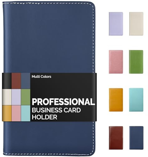 Sooez Leather Professional Business Card Book Holder Organizer, 240 Capacity Credit Card Booklet, PU Name Cards Holder Storage File for Men Women, Blue
