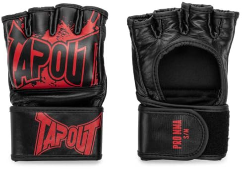 Tapout MMA Pro Fight 960005 Pro - Guantes de Piel (1 par), Color Negro y Rojo