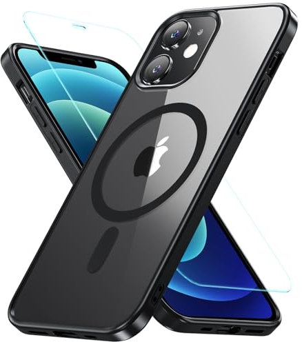 Für iPhone 12 Hülle, iPhone 12 Pro Hülle für Magsafe mit Panzer Schutz Glas, [Schutz in Militärqualität] Stoßfest Magnetisch Handyhülle i-Phone12| Phone 12 Pro Case Dünn Cover Schutzhülle, Schwarz