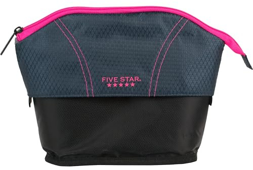 Five Star Pencil Pouch, Pen Case, Quick View Expandable Zipper Pouch, Storage Organizer for School Supplies Earbuds Chargers Cables Makeup, Navy/Pink (507610B-ECM)