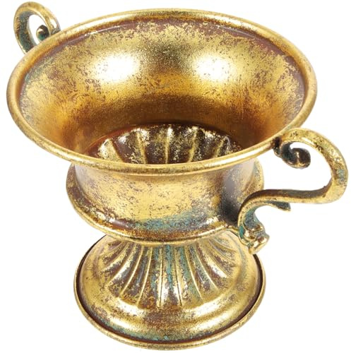 BESTOYARD 9.25 X 6.29 Inch Retro Metal Flower Pot - Golden Iron Vase, Distressed Metal Flowerpot for Home Decor, Aesthetic Garden Flower Vase, Rustic Farmhouse Iron Art Planter