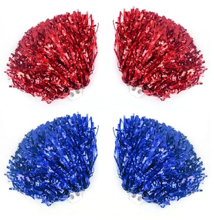 2 paia di mazzi da cheerleader, bouquet da cheerleader, pompon colorati da cheerleader, mazzi di fiori crittografati con filamenti, accessori per tifo, adatti per tifo e danza sportiva (rosso, blu)