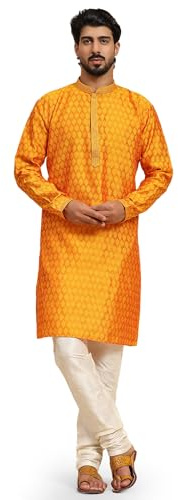 SKAVIJ Broderie Kurta Pyjama et Echarpe Tenue Indienne Homme (Or, S)