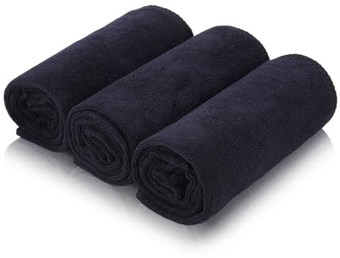 Meng Jiaran 3 Pack Gym Towels Microfibre Towels 75x35cm Fast Drying Black Lightweight & Quick Dry Towel For Women Men Gym Fitness,Yoga, Camping, Sports