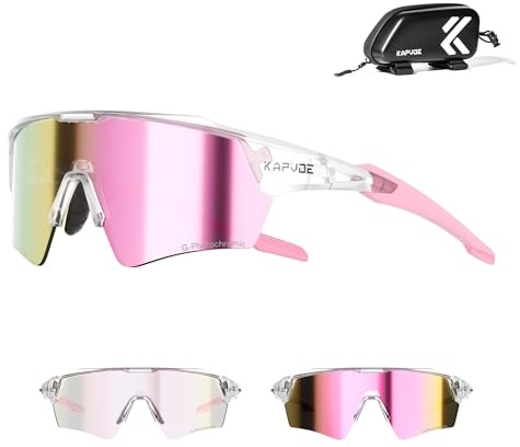 KAPVOE Fahrradbrille Selbsttönend für Herren Damen Photochrome Sport Sonnenbrille Klar Rennrad Brille TR90 Rahmen Schnelle Brille Radfahren MTB Radbrille UV400 Schutz Sportbrille für Laufen Rosa
