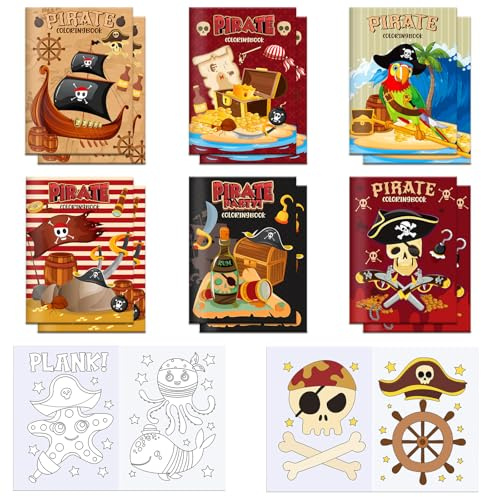 MORAINJAY 12 Mini Livres à Colorier Enfants, Mini Coloriage Enfants, Livrets de Coloriage Fille Garçon, Pirate, Petits Cadeaux Anniversaire, Remplissage Sacs Surprise