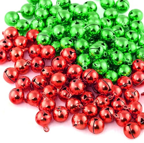 120PCS Mini Cascabeles Rojos Verdes Campanas de Cobre para Manualidades Joyería Decoración Navidad Regalos – 12mm