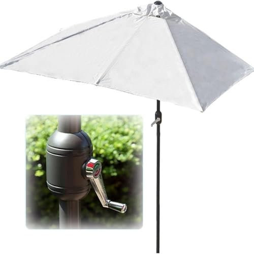 OPOLDBDMAC Ombrellone Da Tavolo Da Mercato All'aperto Semirotondo, Ombrellone Da Giardino 2.5×1.3m Mezzi Ombrelloni, Ombrellone Rettangolare Da Parete Con Protezione UV A 5 Nervature Con Manovella(Off