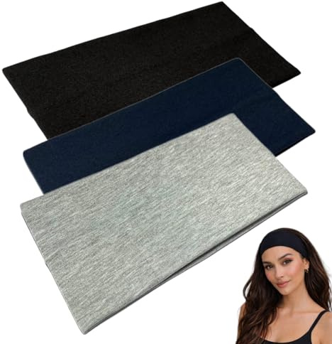 WESTEND CHOICE Extra Wide Headbands 11cm Plain Stretchy Kylie Head Band 3 Pack Unisex Bandeau Headbands for Women & Men Soft Hairbands Yoga Bandana Headband (Mixed set B)