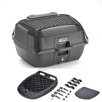 Generico Topcase B45 B45B+ Version 2025 in Schwarz kompatibel mit Givi Monolock Halterungen mit Rückenlehne Gepäcknetz und Universalplatte