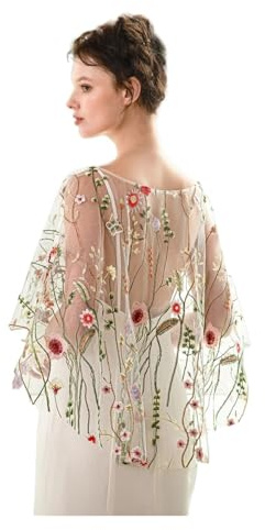 DJSKLDF Chiffon Bolero Élégant Collier de Bijoux, Fleurs Sauvages, Dentelle Florale, châle mariée, boléro for Femmes, châles soirée