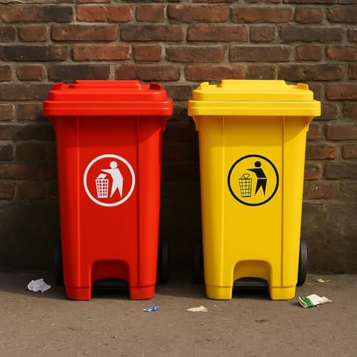 BURAKH Recycling Wheelie Bin Dustbin Rubbish Waste Trash Kitchen Home Office 100L 120L EN840 | Outdoor Rubbish Waste with Wheels | Recycling Food Dustbin (Pedal Yellow, 120L)