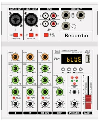 Janasiba -A4 Console de DJ Numérique Portable Professionnelle avec Bordure de Mixage USB Mélangeur Audio 4 Canaux Blanc 1 Pièce