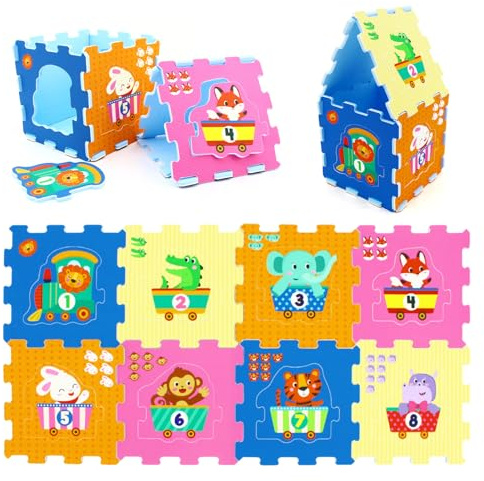 Costzon Kids Foam Puzzle Floor Mat, 8-Piece 12x12in Educational Animal Interlocking Baby Play Mat, Non-Slip Waterproof Children Toddler Infant Foam Floor Tiles (Puzzle Animals)
