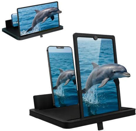 AIPULL Screen Magnifier for Cell Phone with Adjustable Stand, Foldable Phone Screen Magnifier for Movies & Videos, Hands-Free Viewing, Compatible with All Smartphones (Black, 14'')