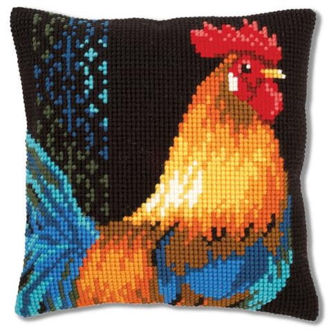 VERVACO Kit Cuscino Punto Croce Gallo Set Ricamo Principianti Cuscini Gobelin Decorativi ca. 40 x 40 cm Accessori per Lavoretti Creativi DIY Casa Decor Hobby Adulti Cross Stitch