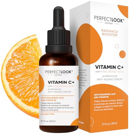 Perfect Look London 12% Vitamin C Serum – Anti-Aging & Brightening Face Serum with Hyaluronic Acid, Vitamin B5 & E – Reduces Dark Spots, Wrinkles & Uneven Skin Tone – 30ml, Natural & Vegan