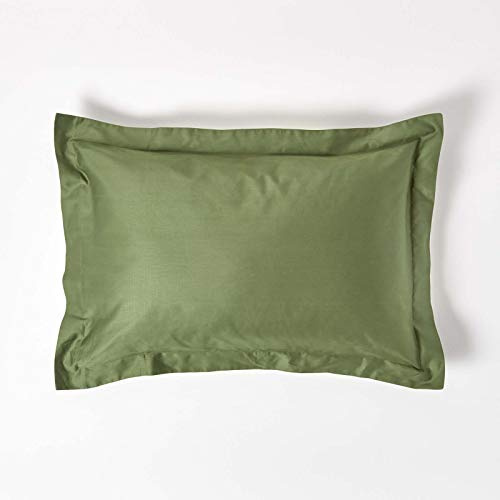 HOMESCAPES Moss Green Organic Cotton Oxford Pillowcase Standard Size 400TC 600 Thread Count Equivalent Housewife Pillow Case