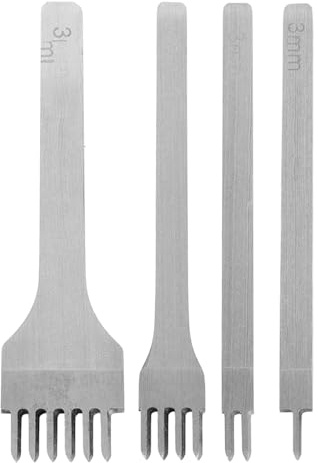 Set di 4 strumenti per la lavorazione della pelle, 1/2/4/6 rebbi, strumenti fai da te per cucito e artigianato in pelle, kit con scalpello per allacciatura a diamante (3 mm)