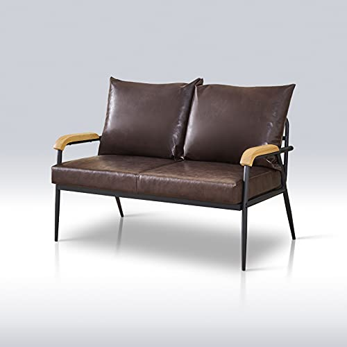 TUKAILAI Sofa 2-Sitzer,Kunstleder, mit Rückenkissen Sitzkissen Zweisitzer Polstersofa Loungesofa Lounge Sitzmöbel Wohnzimmer Metallrahmen mit Armlehnen aus Massivholz Dunkelbraun