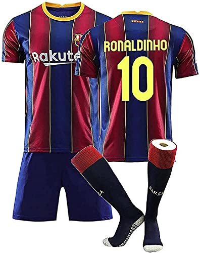 Ronaldinho #10 maglie da calcio da uomo, maglia da calcio Ronaldinho, set da maglia da uomo, per adulti e bambini, maglietta + pantaloncini + calzini, adatta per tifosi, bambini e adulti (XL)
