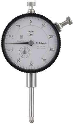 Mitutoyo 2416A Dial Indicator, 0-1 Measuring Range, 0.001 Graduation, Stem-Bush Design for Longer Clamping Range, High Dust Resistance, Rigid Bearing Plate for Reduced Tracing Error