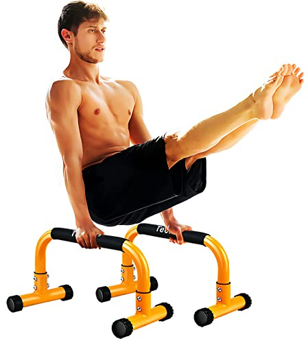 Teclor Steel Push Up Bar, 9.5in High Parallettes Bars Great for L-sit, Handstands, Full Planche & Dips, Heavy-duty No Wobbling Calisthenics Equipment MAX Capacity 660LBS, 1.5in Dia Save Wrist & Great