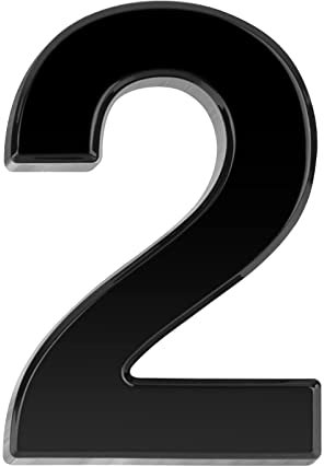 NeuWee Hausnummer, Zahlen-Aufkleber Nr. 2 in Schwarz, 3D ABS Selbstklebende Haus-Nummer für Tür, Briefkasten, Außen, Anti-Friktion, Wetterfest, Höhe 7.5 cm (2)