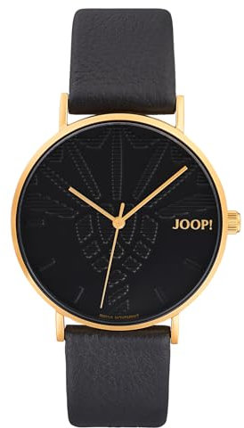 Joop! Armbanduhr Damen Quarzuhr Analog, mit Leder Armband, Schwarz, 5 bar Wasserdicht, End of Life System, Kommt in Uhren Geschenk Box, 2033717