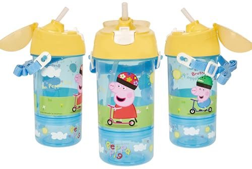 Peppa Pig Polar Gear Snack- und Trinkflasche, wiederverwendbar, für Kinder, 400 ml, PP-Kantine mit Strohhalm, offizielles Lizenzprodukt von Polar Gear, BPA-frei, Schule, Kindergarten, Sport, Picknick