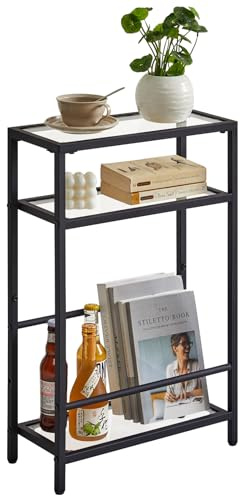 IBUYKE Narrow Side Table with Storage Shelf, 3 Tier Slim End Table,Modern Sofa Table, Small Nightstand, Telephone Table for Small Spaces,for Living Room, Bedroom, Black UTMZ002B
